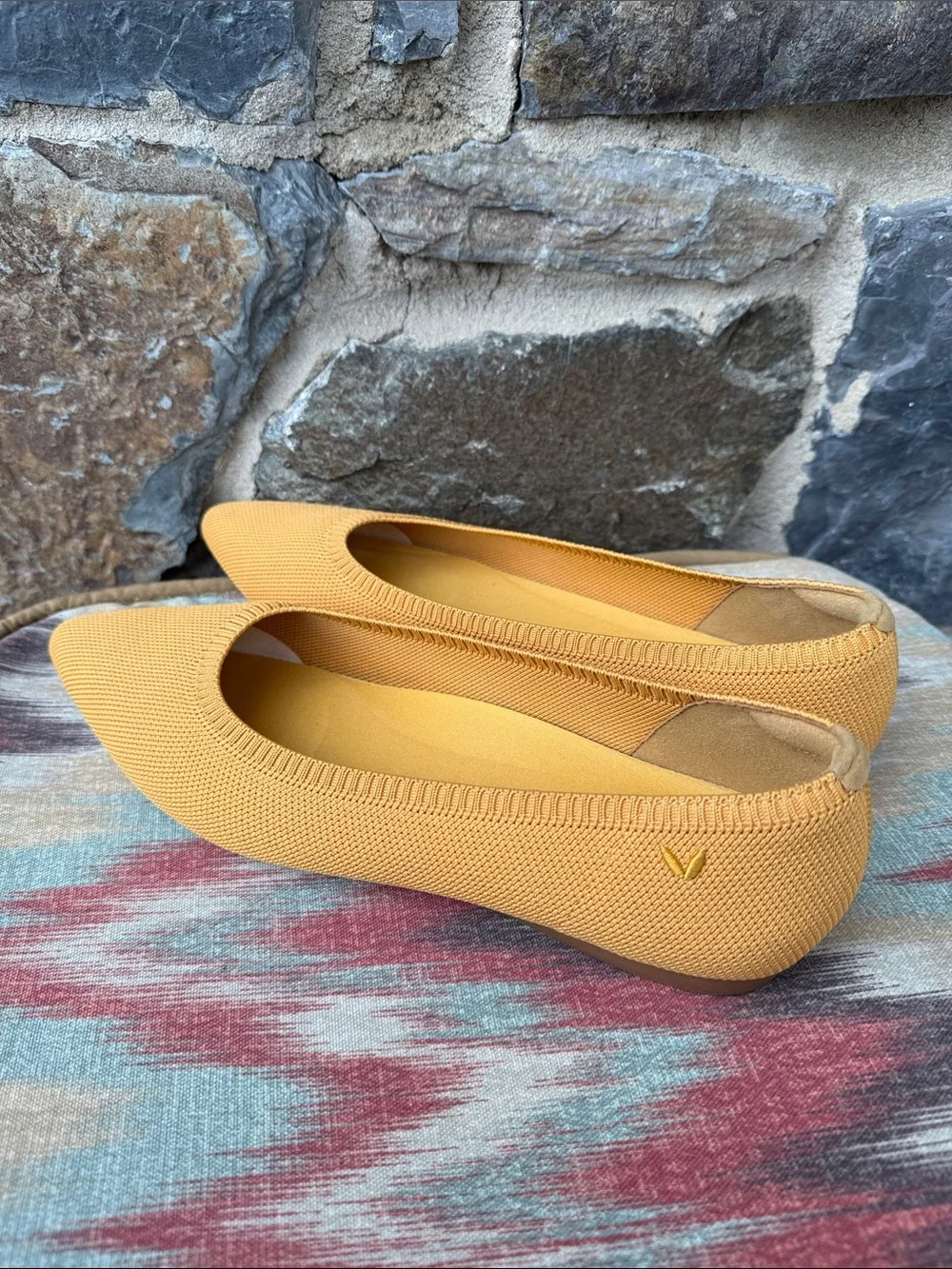 Vivaia Women's 'Aria 5' Pointed-Toe Knit Flats in Mustard Yellow Size 41.5